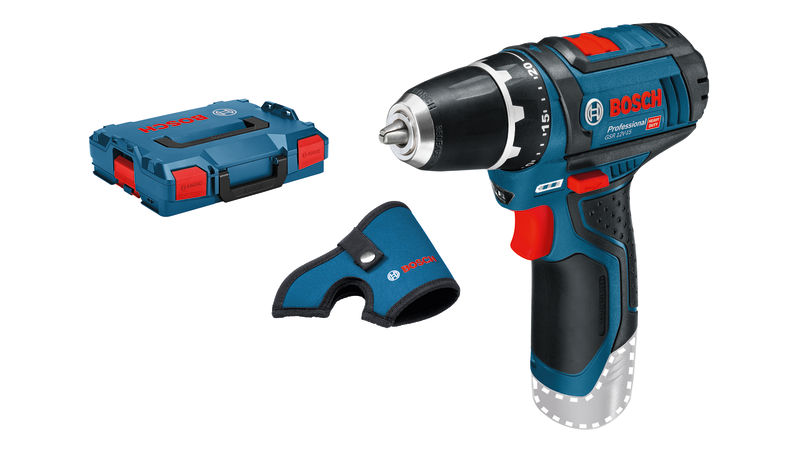 Bosch GSR 12V-15 Akku-Bohrschrauber mit Koffer und Holster Produktbild Lieferumfang