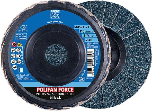 Fächerschleifscheibe FORCE SGP STEEL 115 mm Z 40 Pferd
