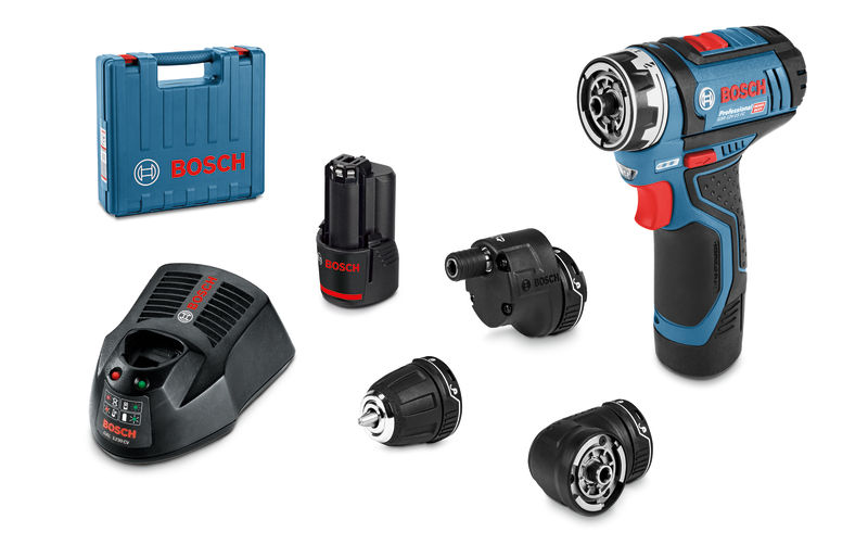 Bosch GSR 12V-15 FC Akku-Bohrschrauber-Set mit Aufsätzen. Produktbild
