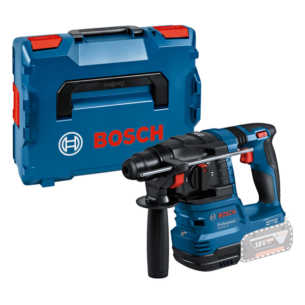 Bosch GBH 18V-22 Bohrhammer mit Tragetasche. Produktbild Lieferumfang