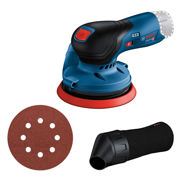 Bosch GEX 12V-125 Akku-Exzenterschleifer-Set. Produktbild Lieferumfang