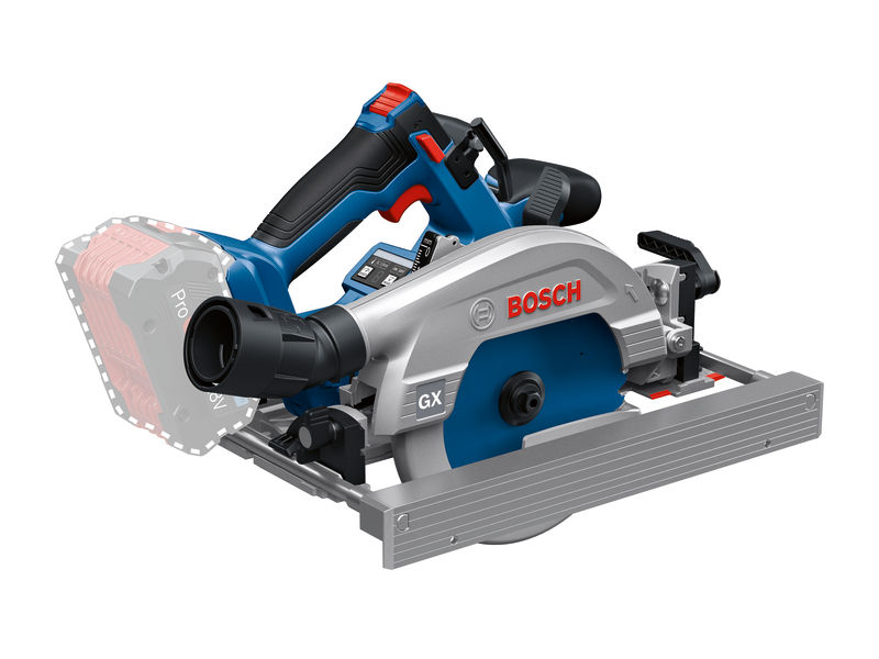 Akku-Kreissäge GKS 18V-57-2 GX von Bosch mit Parallelanschlag. Produktbild dynamisch