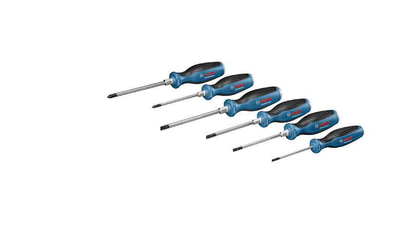Bosch Schraubendrehersatz 6-tlg. SL/PH, ergonomische Griffe. Produktbild Lieferumfang