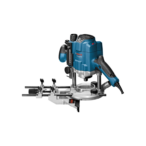 Oberfräse GOF 1250 CE von Bosch mit ergonomischem Griff. Produktbild Lieferumfang
