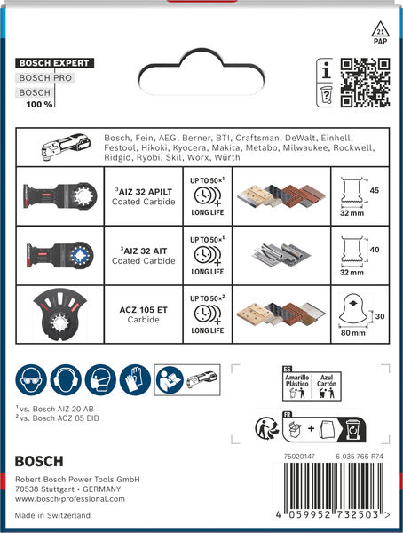 Bosch EXPERT Schneidset 3-tlg. für lange Lebensdauer auf Holz und Metall. Produktbild Verpackung