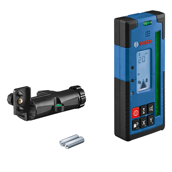 Bosch LR 65 G Laserempfänger mit Montagehalterung. Produktbild Lieferumfang