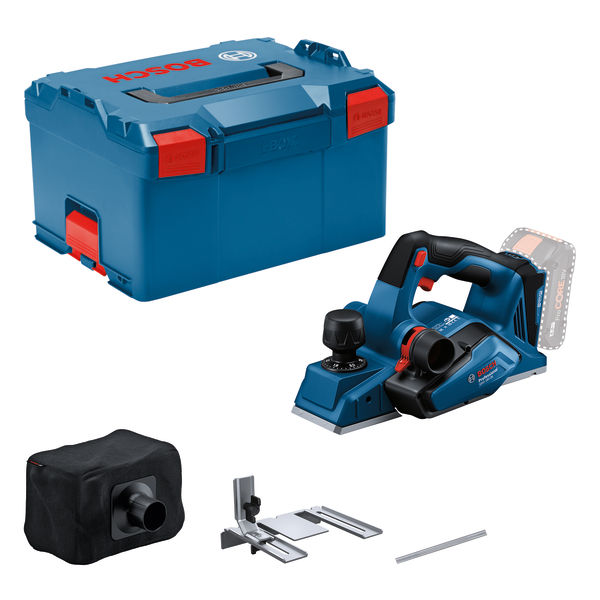 Bosch GHO 18V-26 Akku-Hobel mit Zubehör. Produktbild Lieferumfang