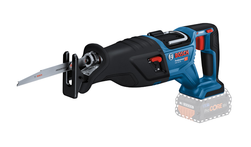 Säbelsäge GSA 18V-28 von Bosch mit 5,5 Ah ProCORE-Akku. Produktbild dynamisch