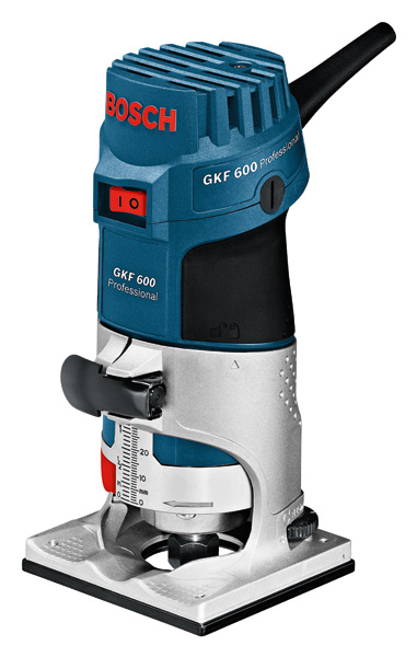 Bosch GKF 600 Handfräse, 600 W kompaktes Holzbearbeitungswerkzeug. Produktbild dynamisch