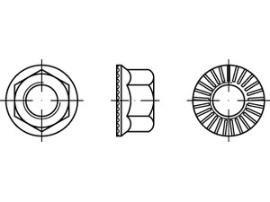 6kt.-Flanschmuttern ART 88914 Sechsk.-Ripp-Muttern Kl.10 M 10 flZn/nc/TL/x/480h/C flZn S normal
