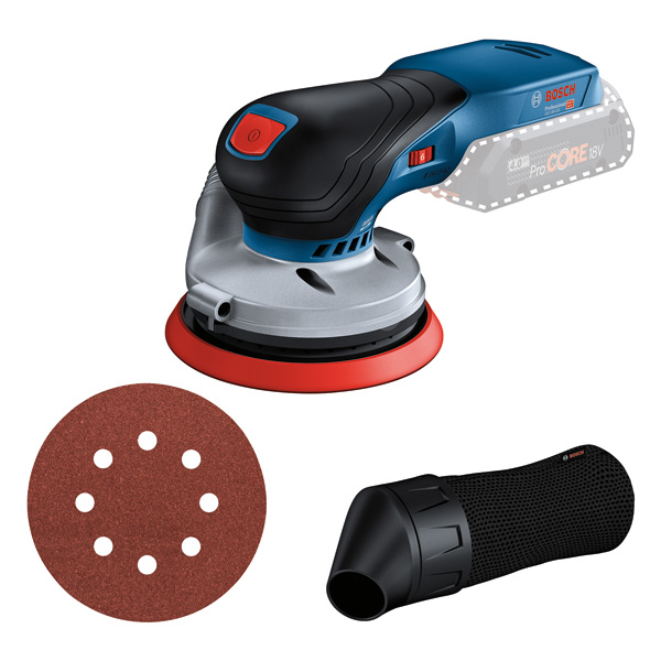 Bosch GEX 18V-125 Akku-Exzenterschleifer-Set. Produktbild Lieferumfang