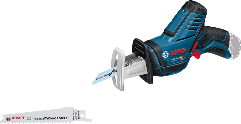 Akku-Säbelsäge GSA 12V-14 von Bosch , flexibel für Holz und Metall. Produktbild Lieferumfang