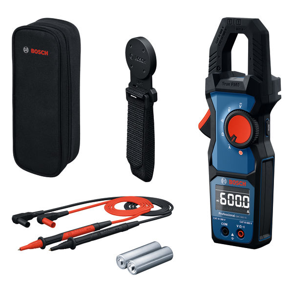 Bosch GMC 600 Stromzange mit Tasche und Zubehör. Produktbild Lieferumfang