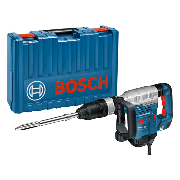 Bosch GSH 5 CE Abbruchhammer mit Tragekoffer. Produktbild Lieferumfang