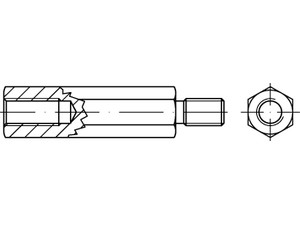 3kt.-Abstandsbolzen ART 88086 SK-Abst. Bolzen I/A St. gal Zn M 5 x 50 /11 x 10 SW 8 gal Zn S normal