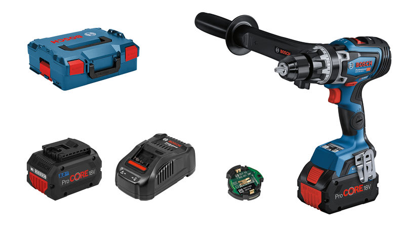 Bosch GSB 18V-150 C Akku-Schlagbohrschrauber-Set. Produktbild Lieferumfang