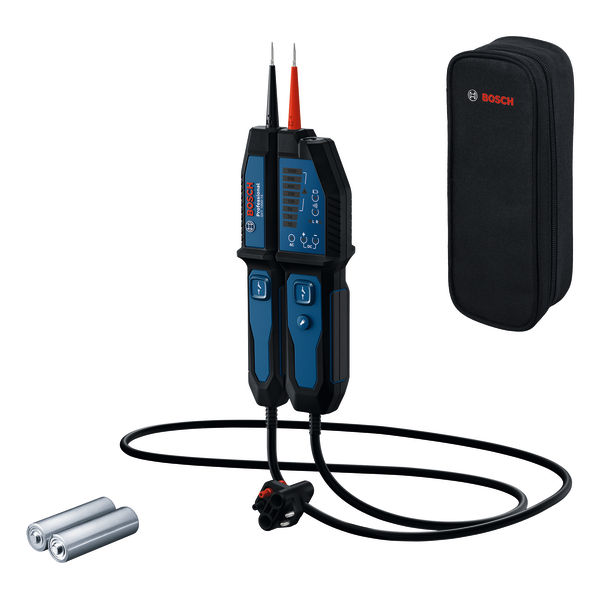 Bosch GVT 1000 Spannungsprüfer mit Koffer und Batterien. Produktbild Lieferumfang