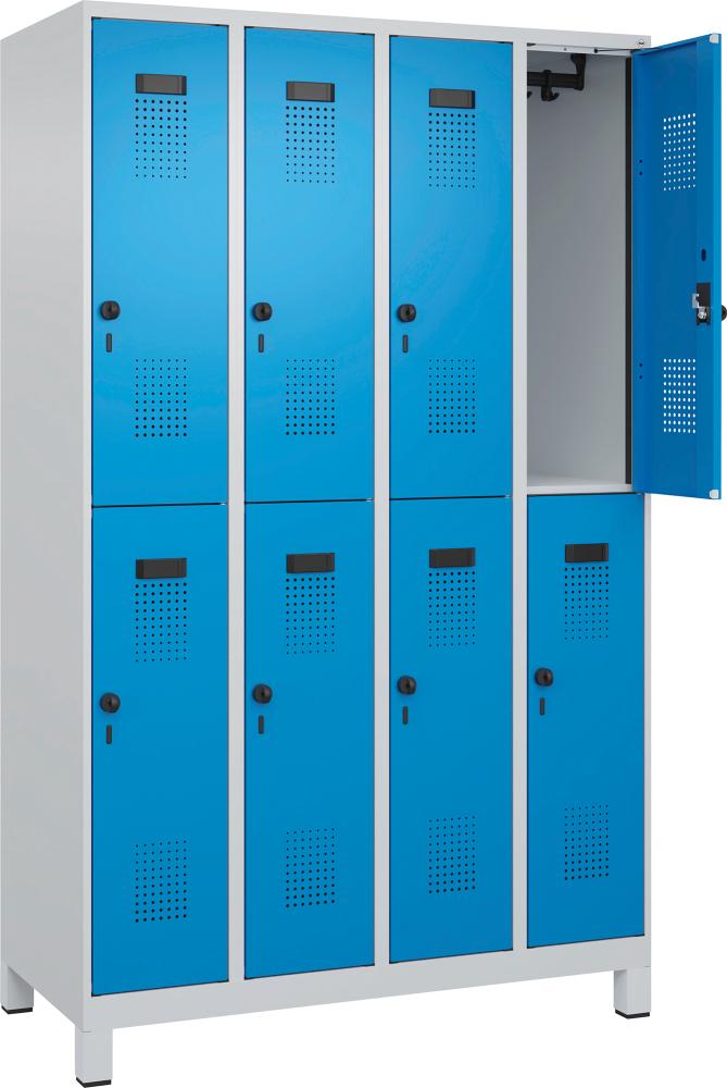 C+P Doppelst. Spind EvoloPLUS mit Füßen B1200xT50-0xH1950mm 4x2 Abt. (8 Fä-cher) RAL7035/5012