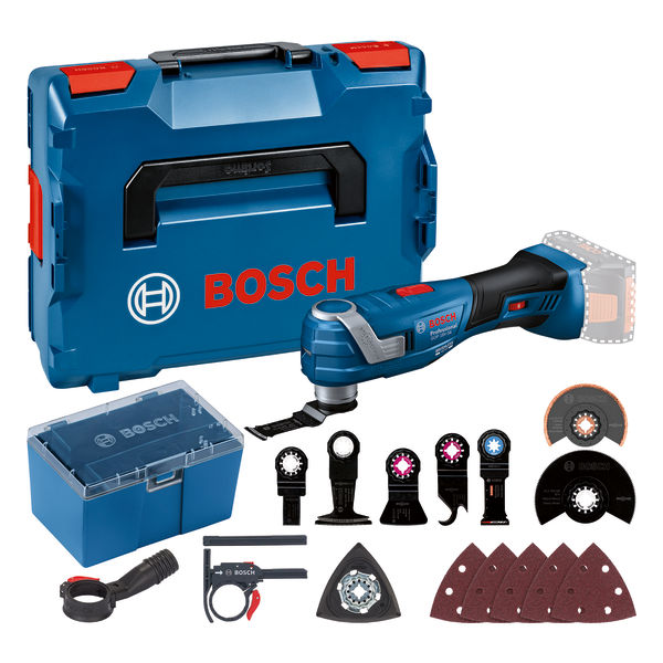 Bosch GOP 18V-34 Multitool-Set mit Zubehör und Koffer. Produktbild Lieferumfang