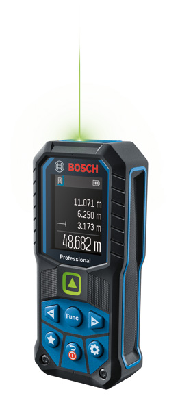 Bosch GLM 50-25 G Laser-Entfernungsmesser mit Digitalanzeige. Produktbild dynamisch