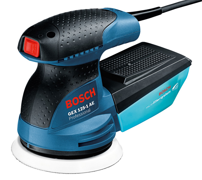 Bosch GEX 125-1 AE Exzenterschleifer mit Mikrofilter. Produktbild dynamisch