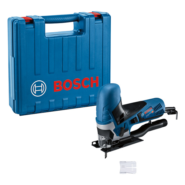 Stichsäge Bosch GST 90 E mit Tragekoffer. Produktbild Lieferumfang