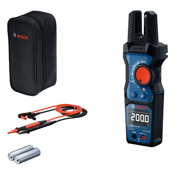 Bosch GFM 1000 Digitalmultimeter mit Koffer und Messleitungen. Produktbild Lieferumfang