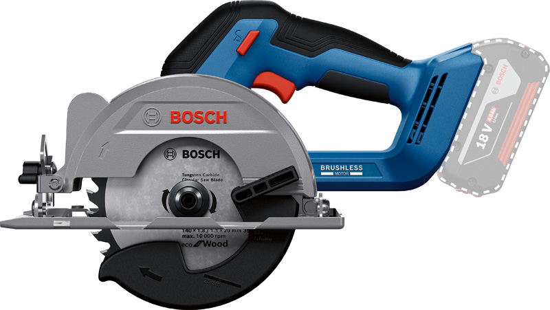 Akku-Kreissäge GKS18V-51 von Bosch zum Holzschneiden. Produktbild statisch