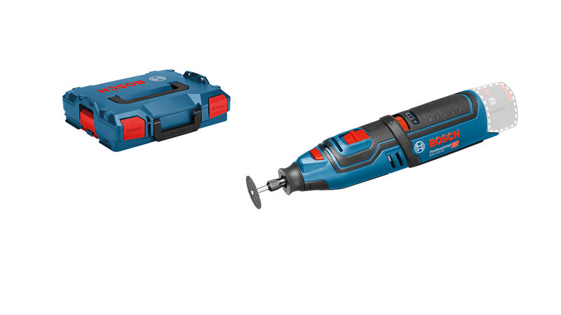 Akku-Rotationswerkzeug GRO 12V-35 von Bosch mit Koffer. Produktbild Lieferumfang
