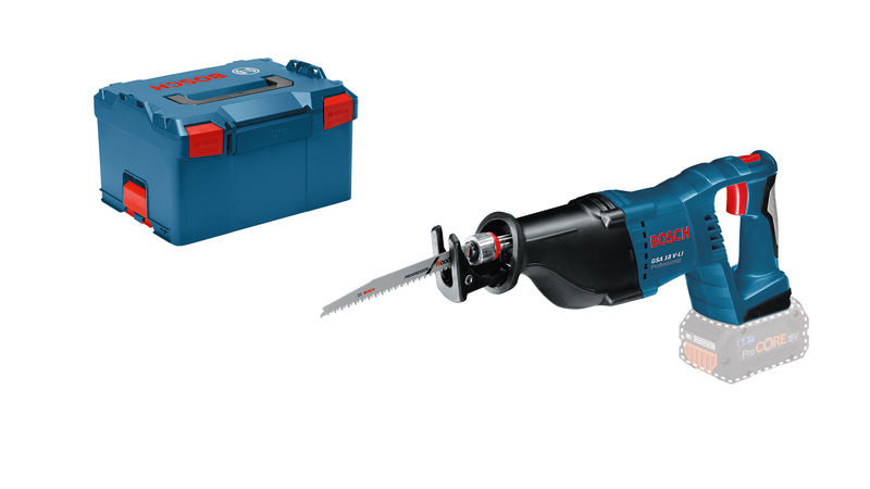 Akku-Säbelsäge GSA 18 V-LI von Bosch mit Koffer. Produktbild Lieferumfang