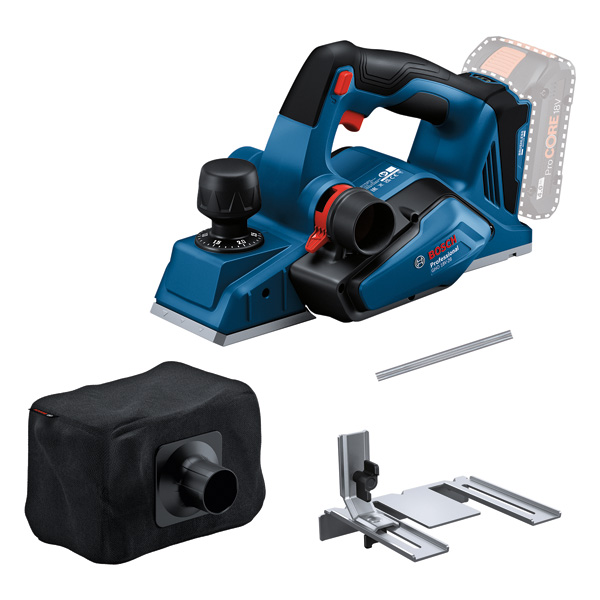 Akku-Hobel GHO 18V-26 von Bosch mit Zubehör. Produktbild Lieferumfang