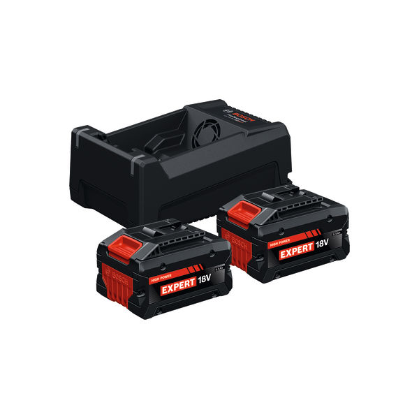 Bosch 2x EXBA18V-55 Akkus und GAL12V/18V-80 Ladegerät-Set. Produktbild Lieferumfang