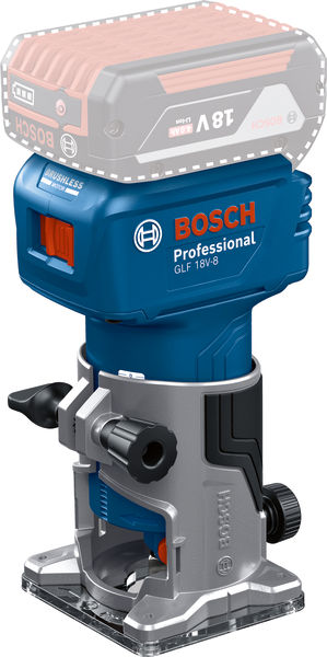 Bosch GLF 18V-8 Oberfräse mit bürstenlosem Motor. Produktbild dynamisch