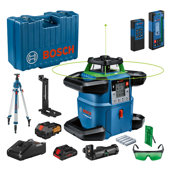 Bosch GRL 650 CHVG Laser-Nivelliergerät mit Zubehör. Produktbild Lieferumfang