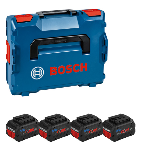 Bosch ProCORE 18 V 5,5 Ah Akkus mit Aufbewahrungskoffer. Produktbild Lieferumfang