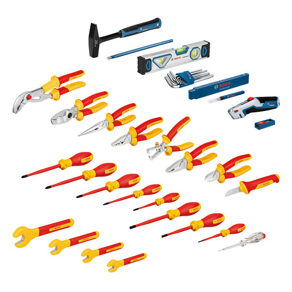 Bosch Elektrikerkoffer, 37-teiliges Kombi-Set für Elektroarbeiten. Produktbild Lieferumfang