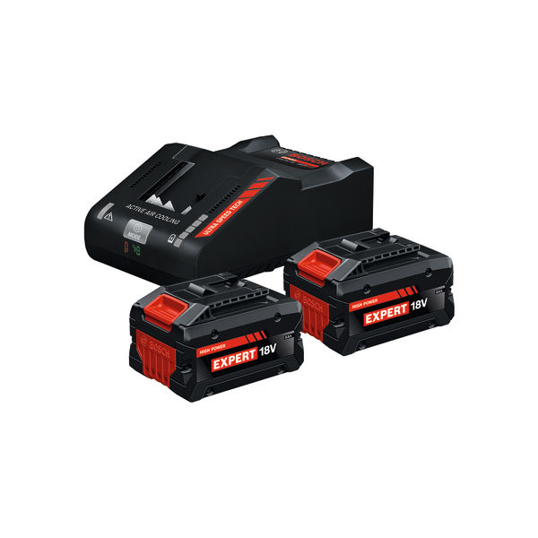 Bosch 2x EXBA18V-80 plus EXAL18V-160 Akku-Ladegerät-Set. Produktbild Lieferumfang