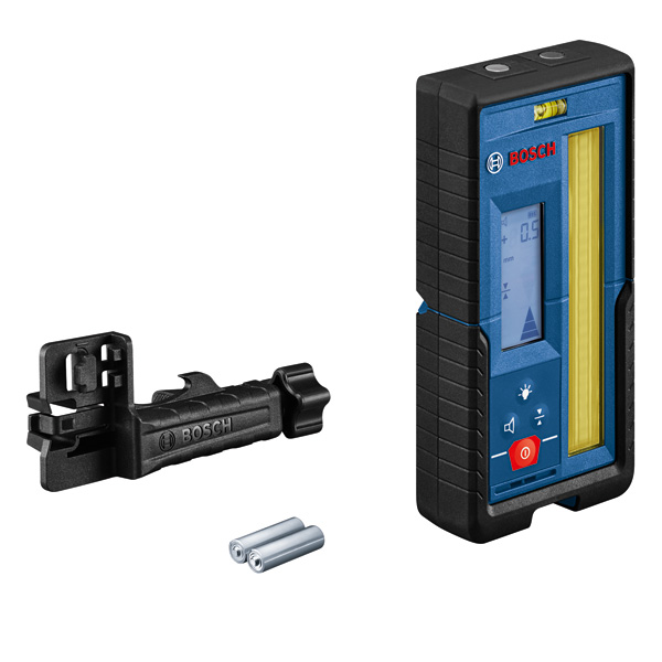 Bosch LR 45 Laserempfänger mit Montagehalterung. Produktbild Lieferumfang