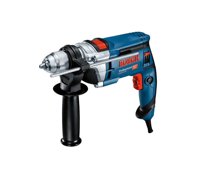 Bosch GSB 16 RE Schlagbohrmaschine mit Seitengriff. Produktbild dynamisch