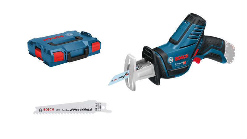 Akku-Säbelsäge GSA 12V-14 von Bosch mit Koffer. Produktbild Lieferumfang