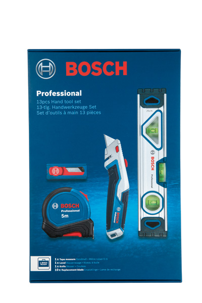 Bosch Hand Tool Mixed Set, 13-teiliges Kombi-Set mit Wasserwaage. Produktbild
