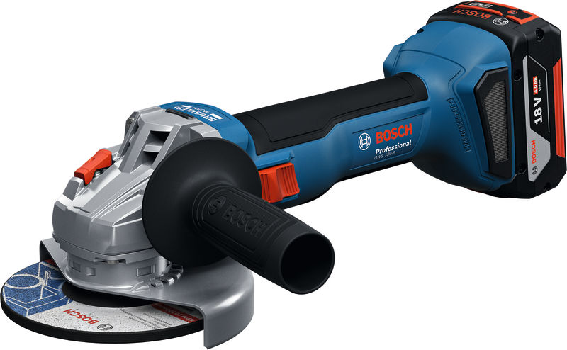 Akku-Winkelschleifer GWS 18V-8 von Bosch , ergonomischer Griff. Produktbild dynamisch