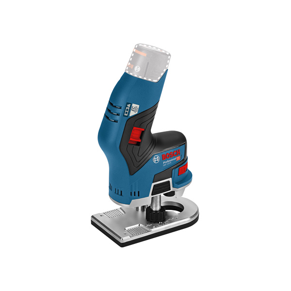 Akku-Handfräser GKF 12V-8 von Bosch für präzises Kantenschneiden. Produktbild Lieferumfang