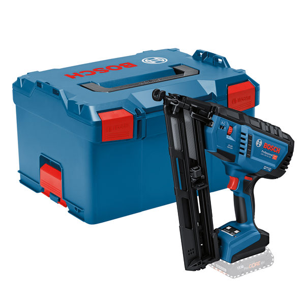Akku-Nagler GNH 18V-64 von Bosch mit Tragetasche. Produktbild Lieferumfang