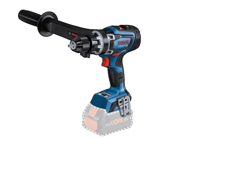 Akku-Schlagbohrschrauber GSB 18V-150 C von Bosch mit Seitengriff. Produktbild dynamisch