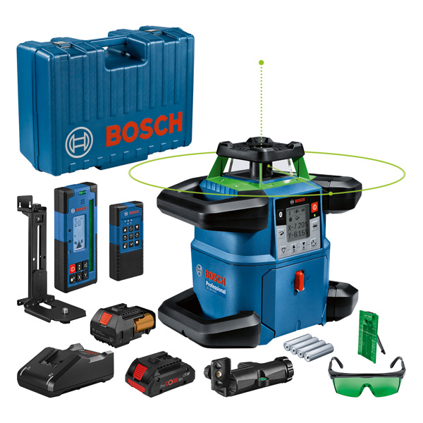Bosch GRL 650 CHVG Laser-Nivelliergerät mit Zubehör. Produktbild Lieferumfang