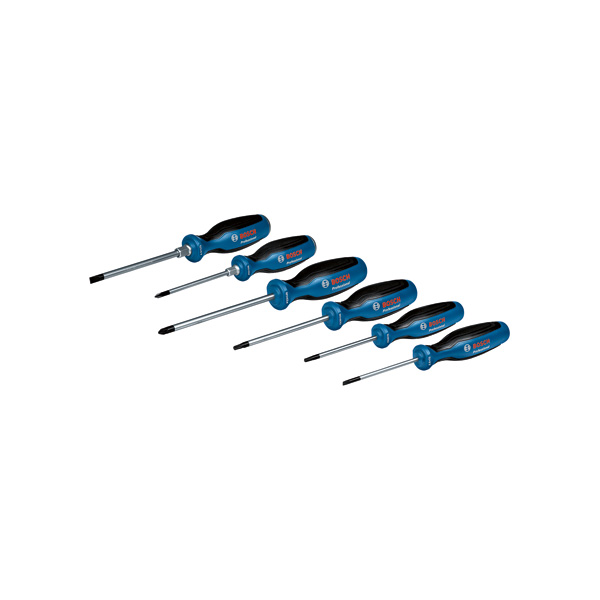 Bosch Schraubendrehersatz 6-tlg. SL/PH/PZ/TX, ergonomische Griffe. Produktbild Lieferumfang