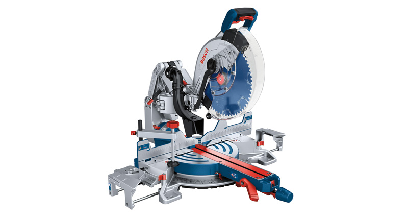 Akku-Gehrungssäge GCM 18V-305 GDC von Bosch mit 305-mm-Sägeblatt. Produktbild dynamisch