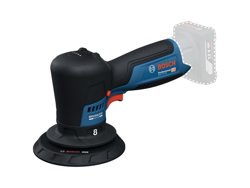 Polierer Bosch GPX 12V-125 mit bürstenlosem Motor. Produktbild dynamisch