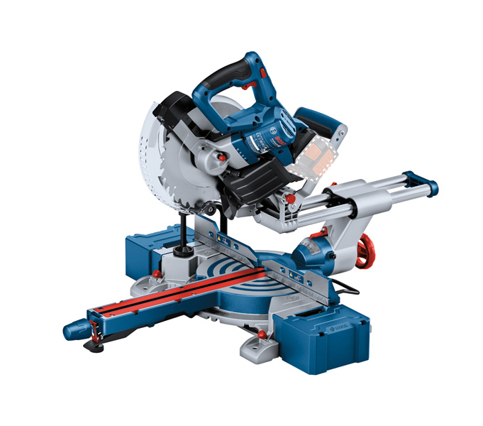 Akku-Gehrungssäge GCM 18V-216 von Bosch mit Gleitarm. Produktbild dynamisch